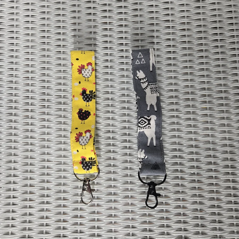 Yellow Chicken and Gray Llama Patterned Keychain Set